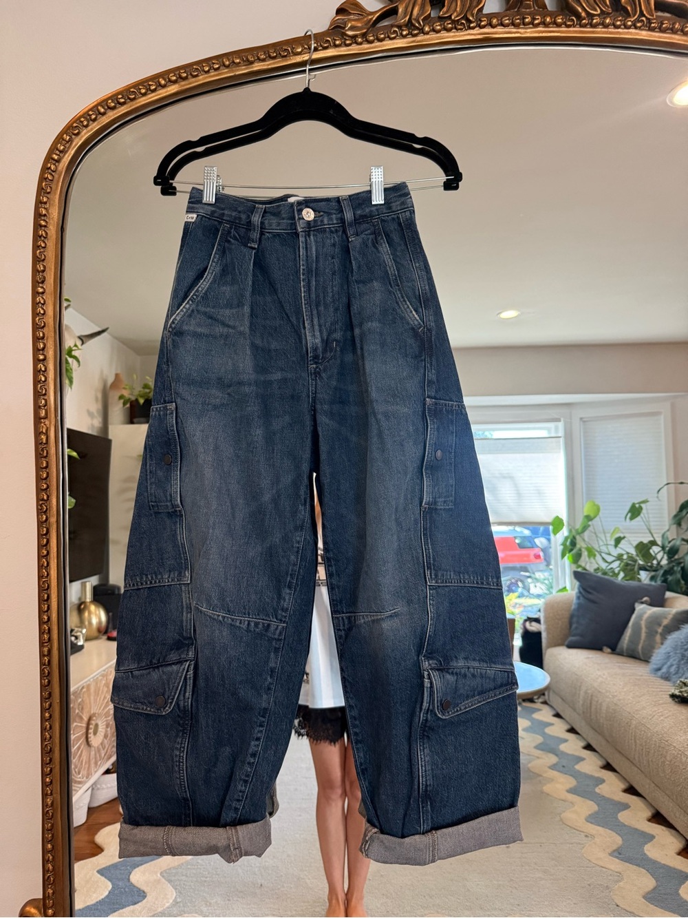 Citizens Of Humanity Dark Blue Wide-Leg Cargo Jeans
